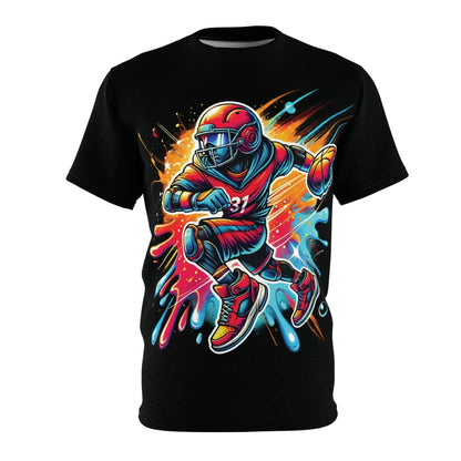 Electric Sports Cartoon Unisex Tee, Bold Branding, Vibrant Splash Effects, Glowing Highlights Black stitching