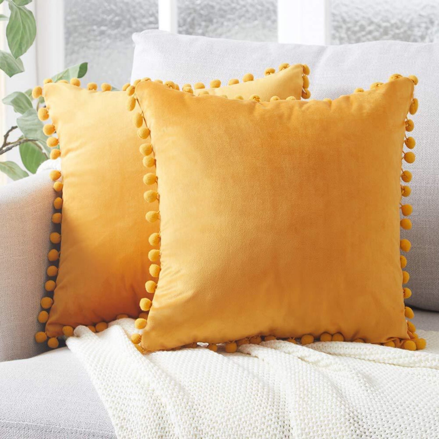 Ball ball lace pillow velvet solid color sofa short plush ball cushion cover Orange