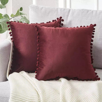 Ball ball lace pillow velvet solid color sofa short plush ball cushion cover Bronze