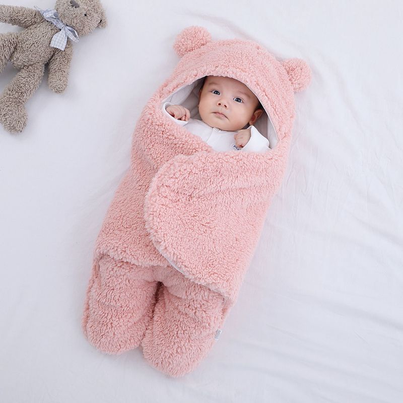 Baby Sleeping Bag Envelope for Newborn Baby Winter Swaddle Blanket Flesh pink