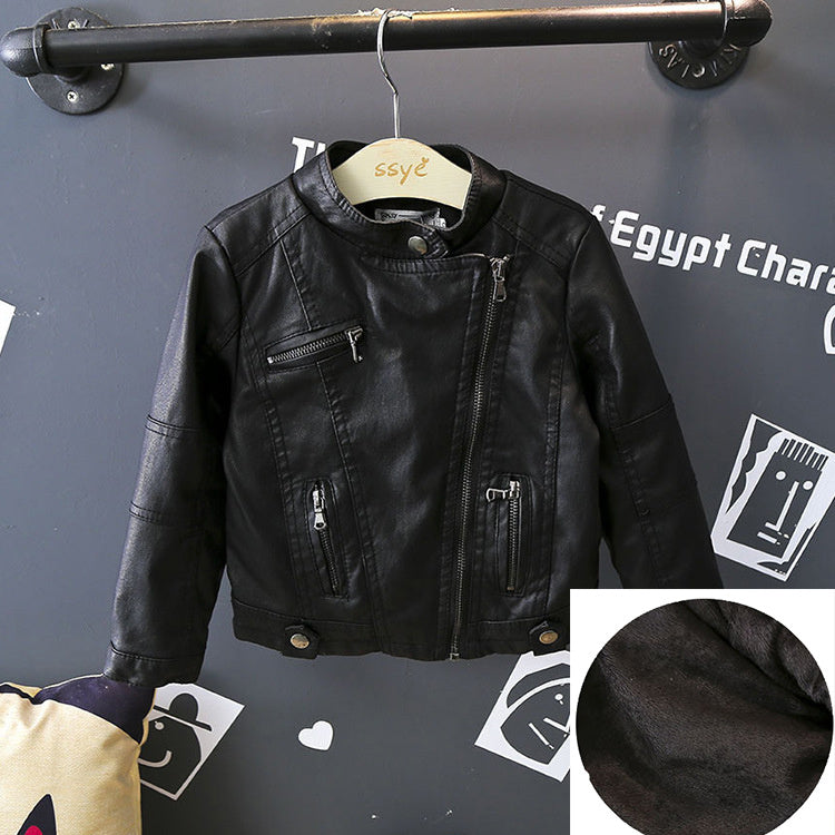 Boys And Girls Warm And Trendy Leather Jackets Black