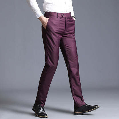 Slim Fit Gray Casual Straight Suit Pants Red