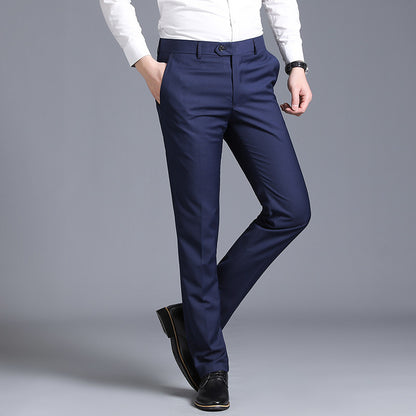 Slim Fit Gray Casual Straight Suit Pants Blue