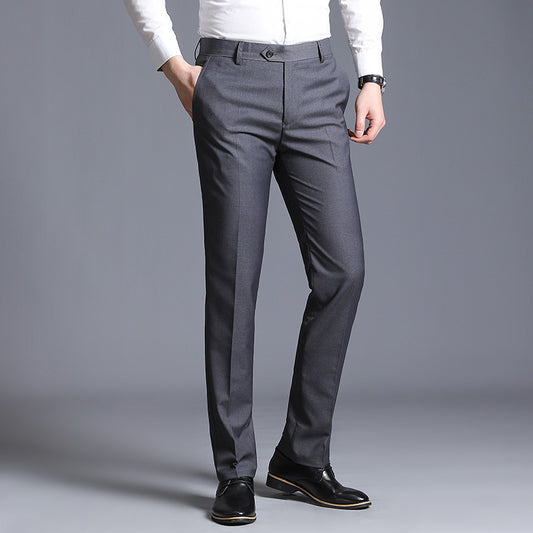 Slim Fit Gray Casual Straight Suit Pants