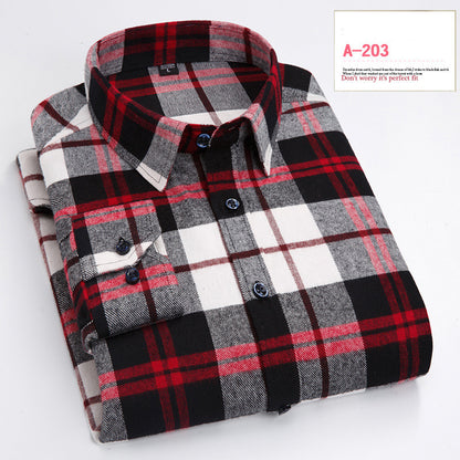 Long-sleeved Shirt Casual Plaid Brushed Shirt B