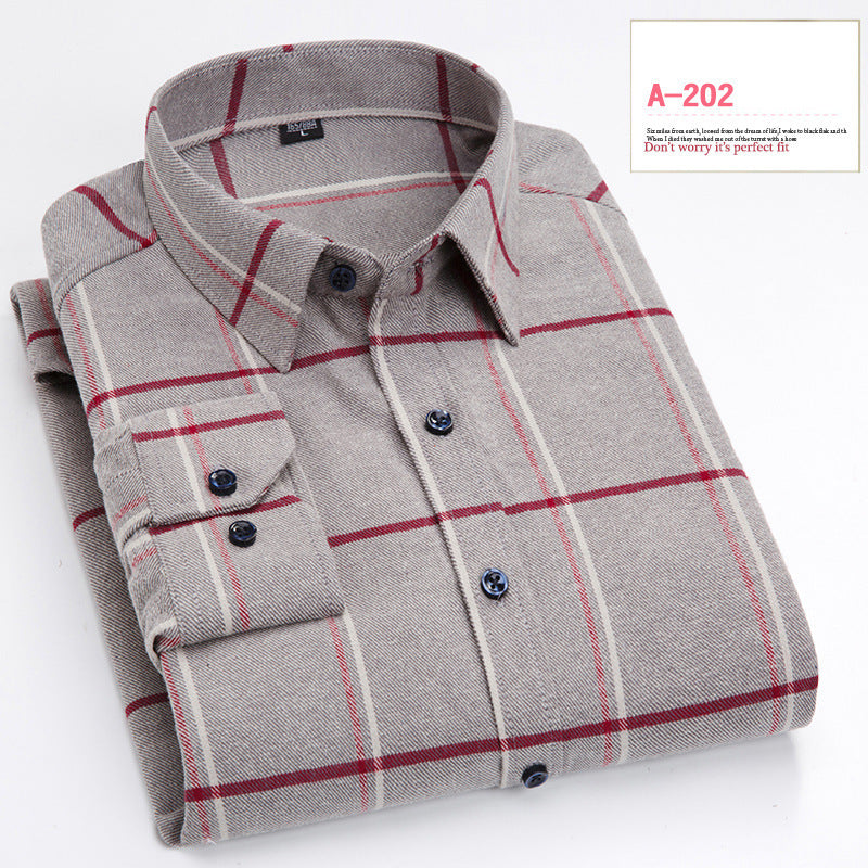 Long-sleeved Shirt Casual Plaid Brushed Shirt A