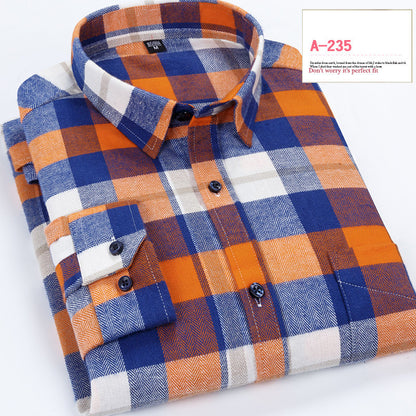 Long-sleeved Shirt Casual Plaid Brushed Shirt H