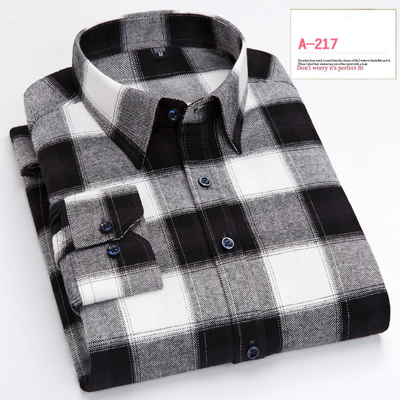 Long-sleeved Shirt Casual Plaid Brushed Shirt F