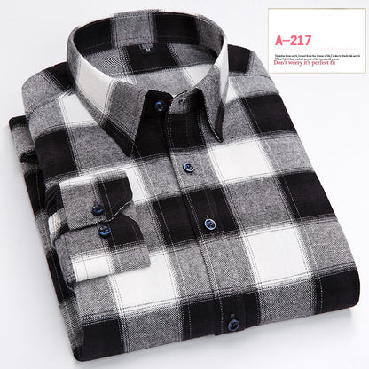 Long-sleeved Shirt Casual Plaid Brushed Shirt F