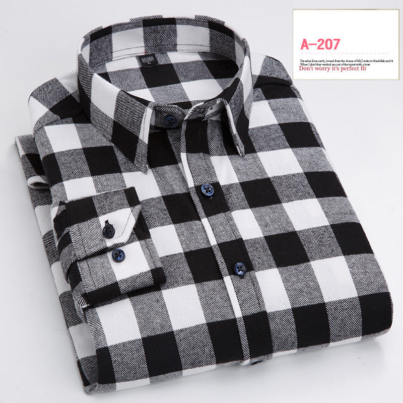 Long-sleeved Shirt Casual Plaid Brushed Shirt D