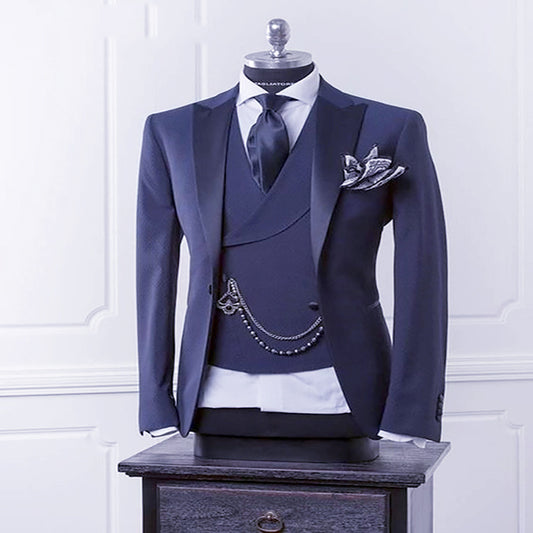 Navy Blue Men Blazer Business Modern Men Suit With Pants Navy Blue