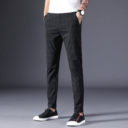 Summer Thin Plaid Stretch Straight-leg Youth Casual Trousers Black