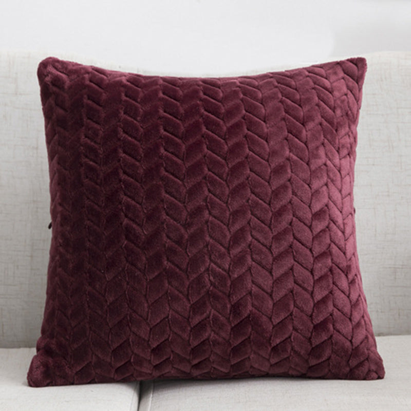 Flannel Solid Color Throw Pillow Sofa Cover Cushion Cover Nordic Style Simple Style Wine Red 45x45cm