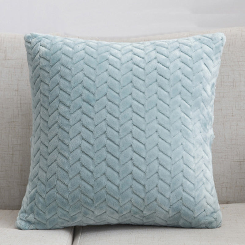 Flannel Solid Color Throw Pillow Sofa Cover Cushion Cover Nordic Style Simple Style Lake Blue 45x45cm