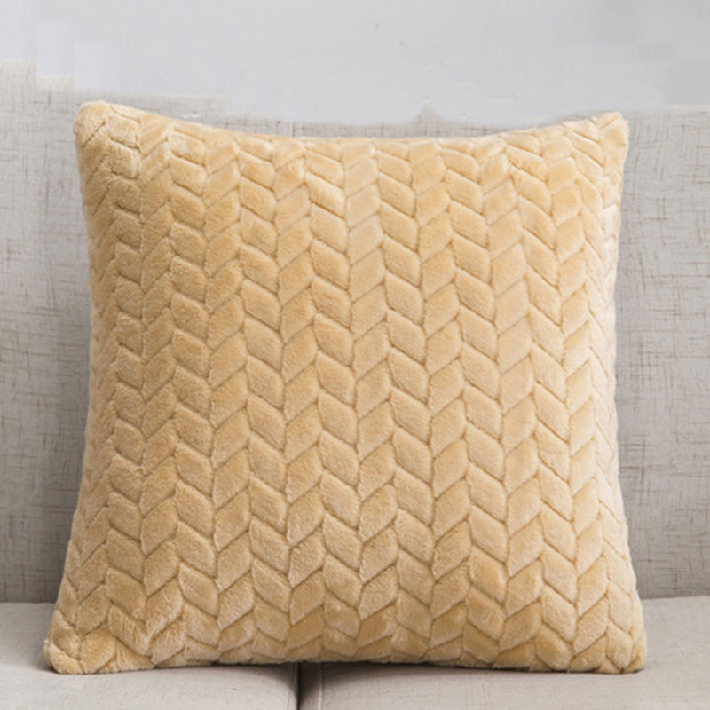 Flannel Solid Color Throw Pillow Sofa Cover Cushion Cover Nordic Style Simple Style Khaki 45x45cm