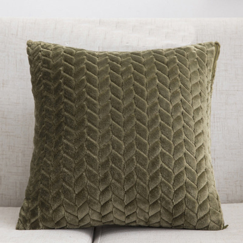 Flannel Solid Color Throw Pillow Sofa Cover Cushion Cover Nordic Style Simple Style Army Green 45x45cm