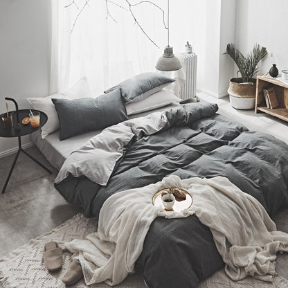 Washed Cotton Two-Piece College Student Four-Piece Set Of Nordic Pure Pigment Color Bedding, Simple Bed Linen, Quilt Cover, Quilt Cover Graphite Grey