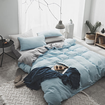 Washed Cotton Two-Piece College Student Four-Piece Set Of Nordic Pure Pigment Color Bedding, Simple Bed Linen, Quilt Cover, Quilt Cover Light Blue