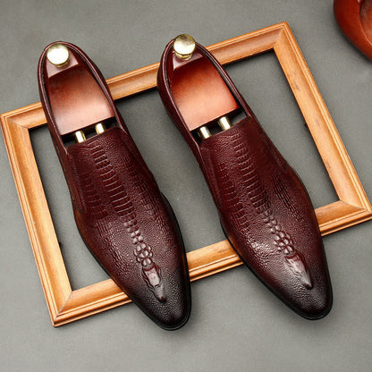 Pointed Toe Leather Shoes Business Suits Men's Shoes Cover Feet Wine Red