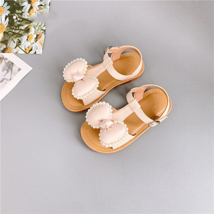 Children'S Fashion Korean Girls Casual Sandals Bowknot Velcro Kids Shoes Beige