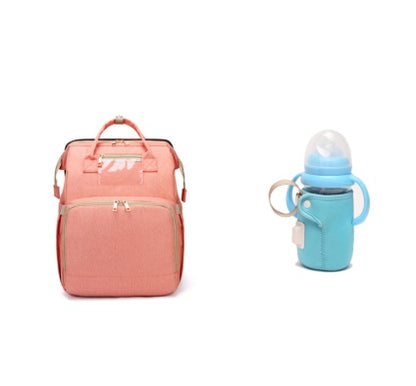 USB Charging Version Mommy Bed Backpack Folding Large Capacity Multi-function Pink C and blue