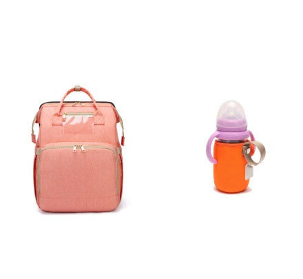 USB Charging Version Mommy Bed Backpack Folding Large Capacity Multi-function Pink C and orange