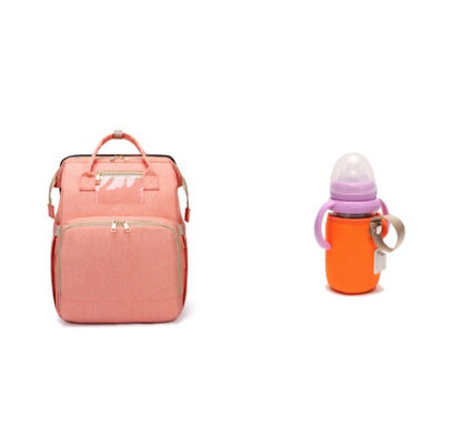 USB Charging Version Mommy Bed Backpack Folding Large Capacity Multi-function Pink C and orange