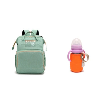 USB Charging Version Mommy Bed Backpack Folding Large Capacity Multi-function Light green C and orange