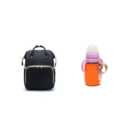 USB Charging Version Mommy Bed Backpack Folding Large Capacity Multi-function Black A and orange