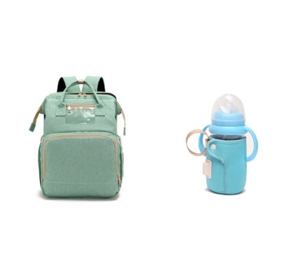 USB Charging Version Mommy Bed Backpack Folding Large Capacity Multi-function Light green C and blue