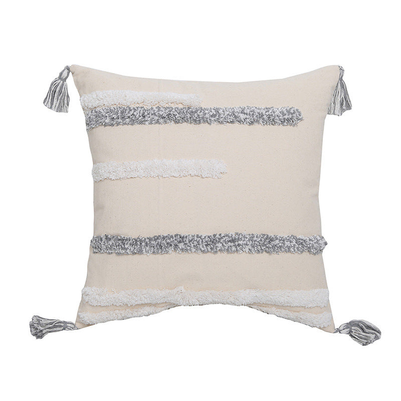 Hand-embroidered Tufted Throw Pillow Fringed Pillow Waist Pillow Case A2A 45x45cm without core