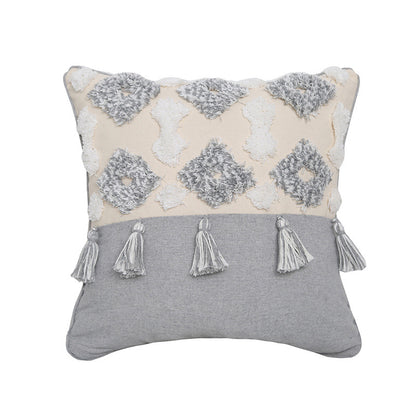 Hand-embroidered Tufted Throw Pillow Fringed Pillow Waist Pillow Case A3A 45x45cm without core