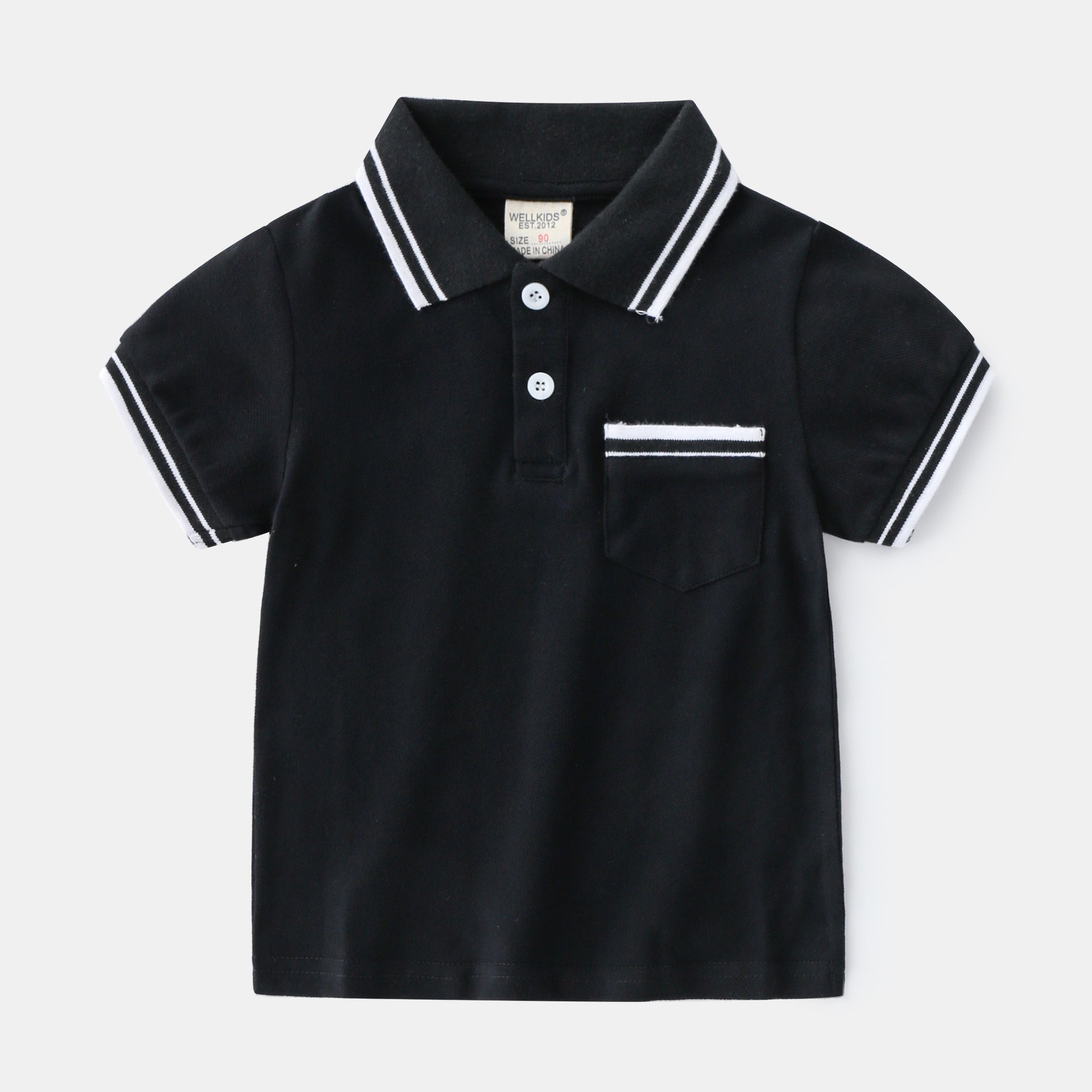 Boys' Summer Cotton Polo T-Shirt | Casual Short Sleeve Moisture-Wicking Tee Black