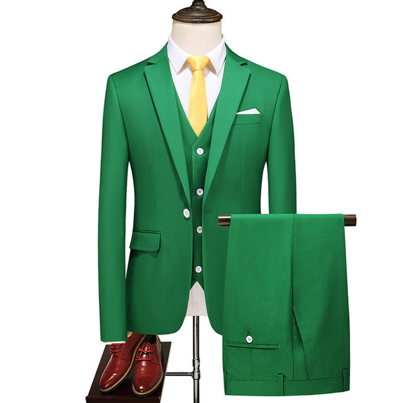 Men's Three-Piece Solid Color Suit for Evening Events, Banquets, or Weddings. Fresh Green