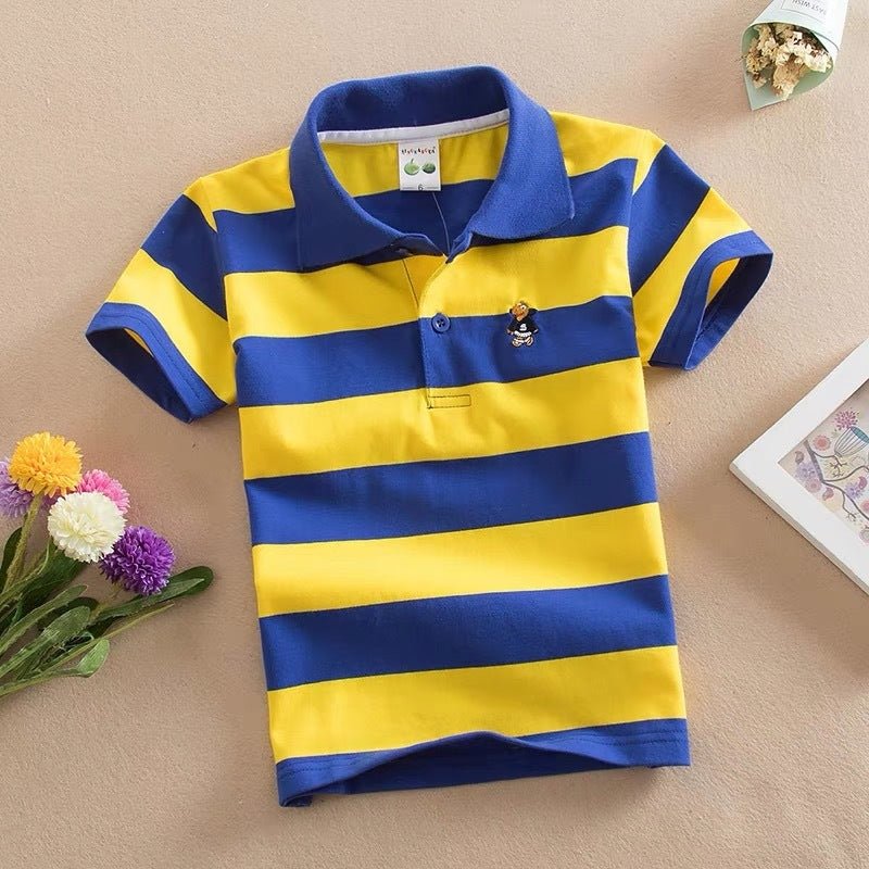 CUHK Children's T-shirt Cotton Striped Lapel Polo Shirt Color Blue Yellow