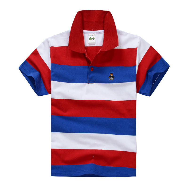 CUHK Children's T-shirt Cotton Striped Lapel Polo Shirt Red White Color Blue