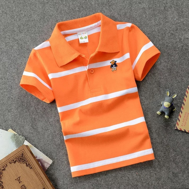 CUHK Children's T-shirt Cotton Striped Lapel Polo Shirt Orange