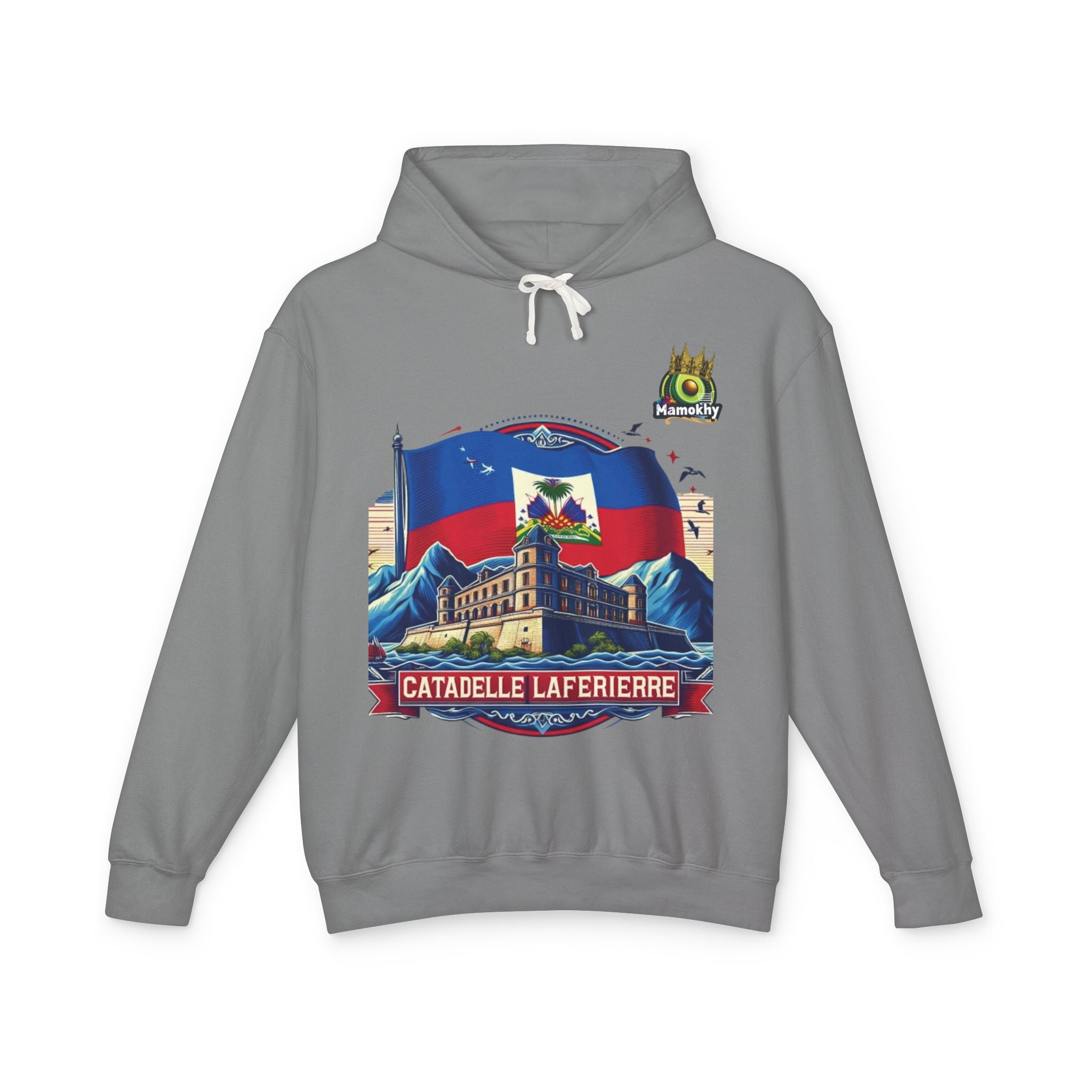 Citadelle Laferrière Haitian Pride Hoodie – Custom Hooded Sweatshirt with Flag Illustration Grey