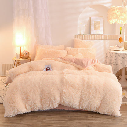 Luxury Thick Fleece Duvet Cover Queen King Winter Warm Bed Quilt Cover Pillowcase Fluffy Plush Shaggy Bedclothes Bedding Set Winter Body Keep Warm Beige