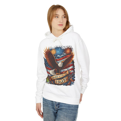 Hooded Sweatshirt - 'Home of the Brave' Bald Eagle Fireworks Illustration