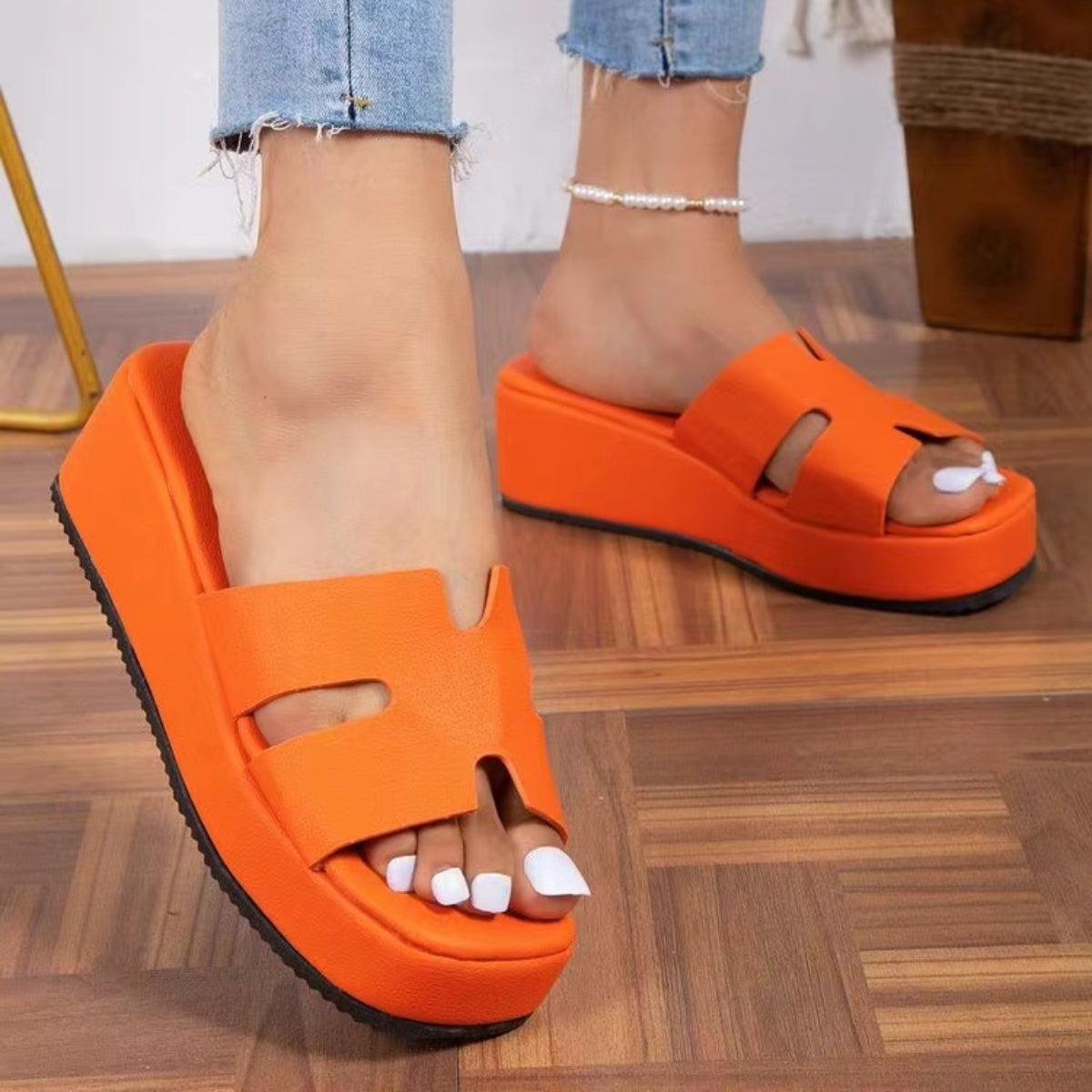 Open Toe Wedge Sandals Orange-Red