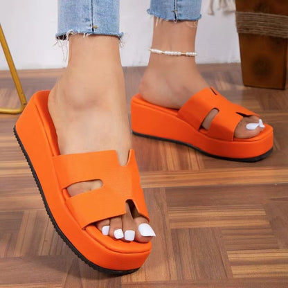 Open Toe Wedge Sandals Orange-Red