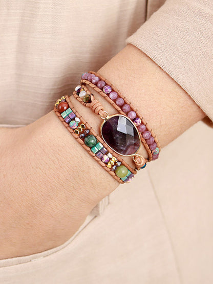 Triple-Layer Amethyst Bracelet Deep Purple One Size