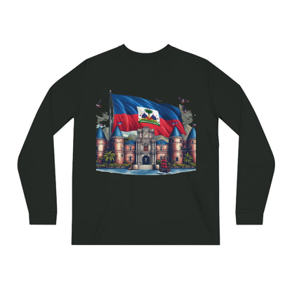 Haitian Flag Long Sleeve Tee, Citadelle Laferrière Design, Organic Cotton Shirt, Unisex Top, Holiday Gift Black