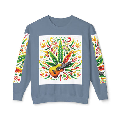 Music and Weed Vibes - Unisex Lightweight Crewneck Sweatshirt Blue Jean