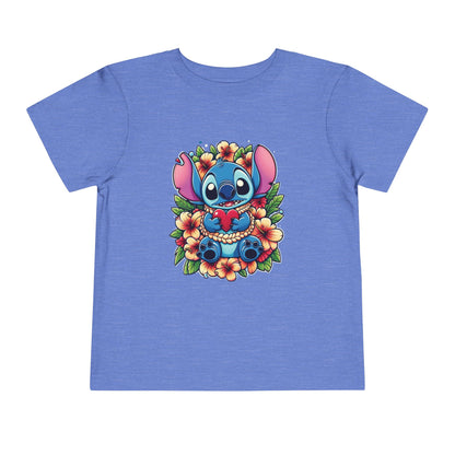 Toddler Tee, Lilo & Stitch Design, Stitch Lei Heart, Kids Shirt, Baby Tshirt, Children Clothing, Disney Gift, Ohana Love, Family Outfit Heather Columbia Blue