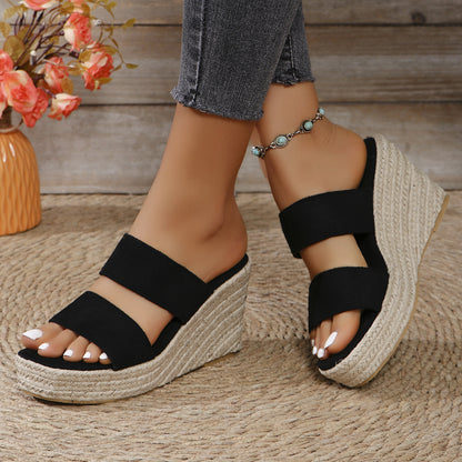 Open Toe Wedge Sandals Black