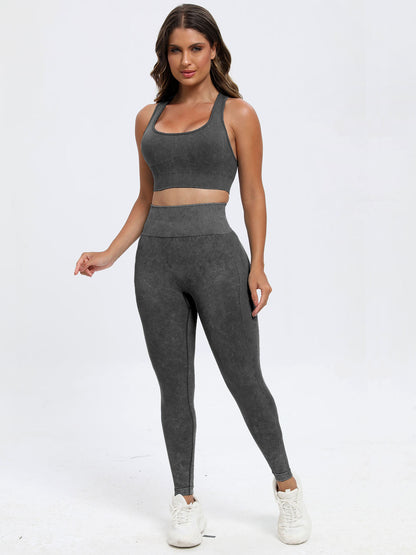 Scoop Neck Wide Strap Top and Pants Active Set Dark Gray