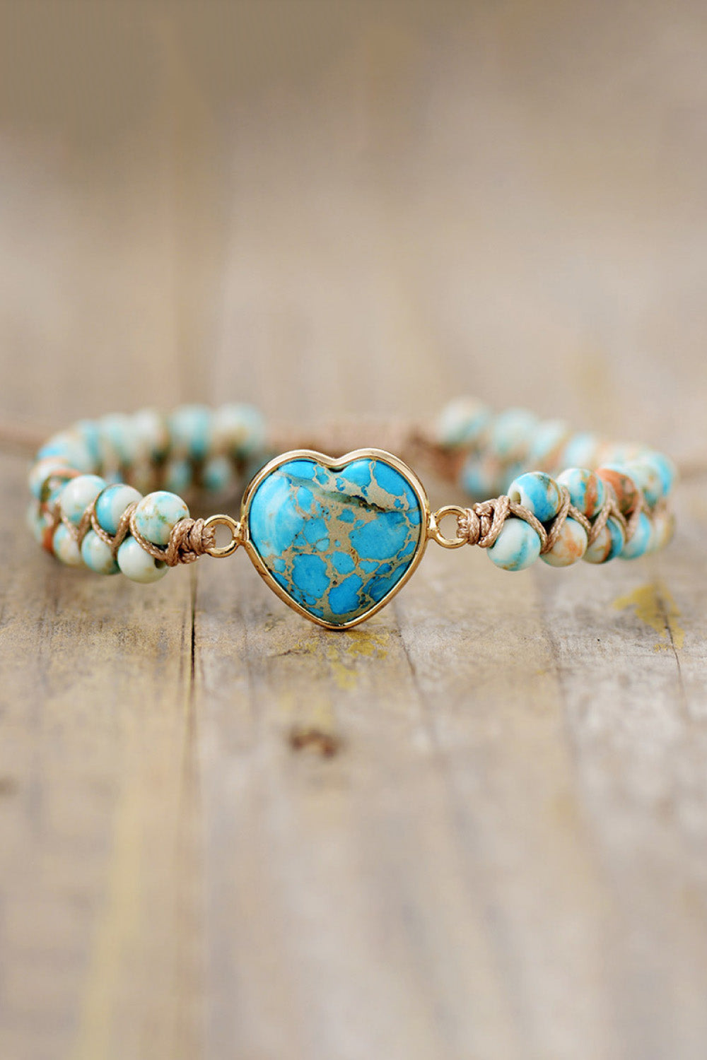 Handmade Heart Shape Natural Stone Bracelet Sky Blue One Size