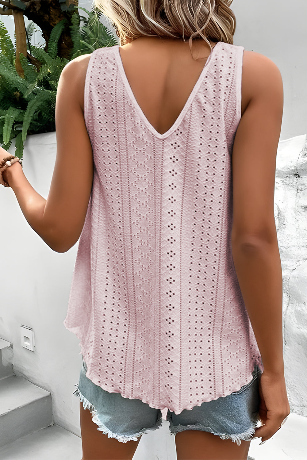 Eyelet V-Neck Wide Strap Tank